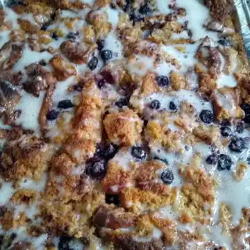 Blueberry bread pudding with glaze